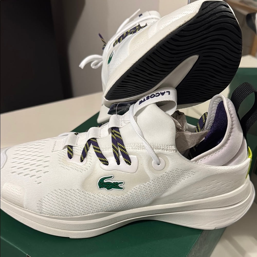 Lacoste White Athletic Shoes with Green Accent
